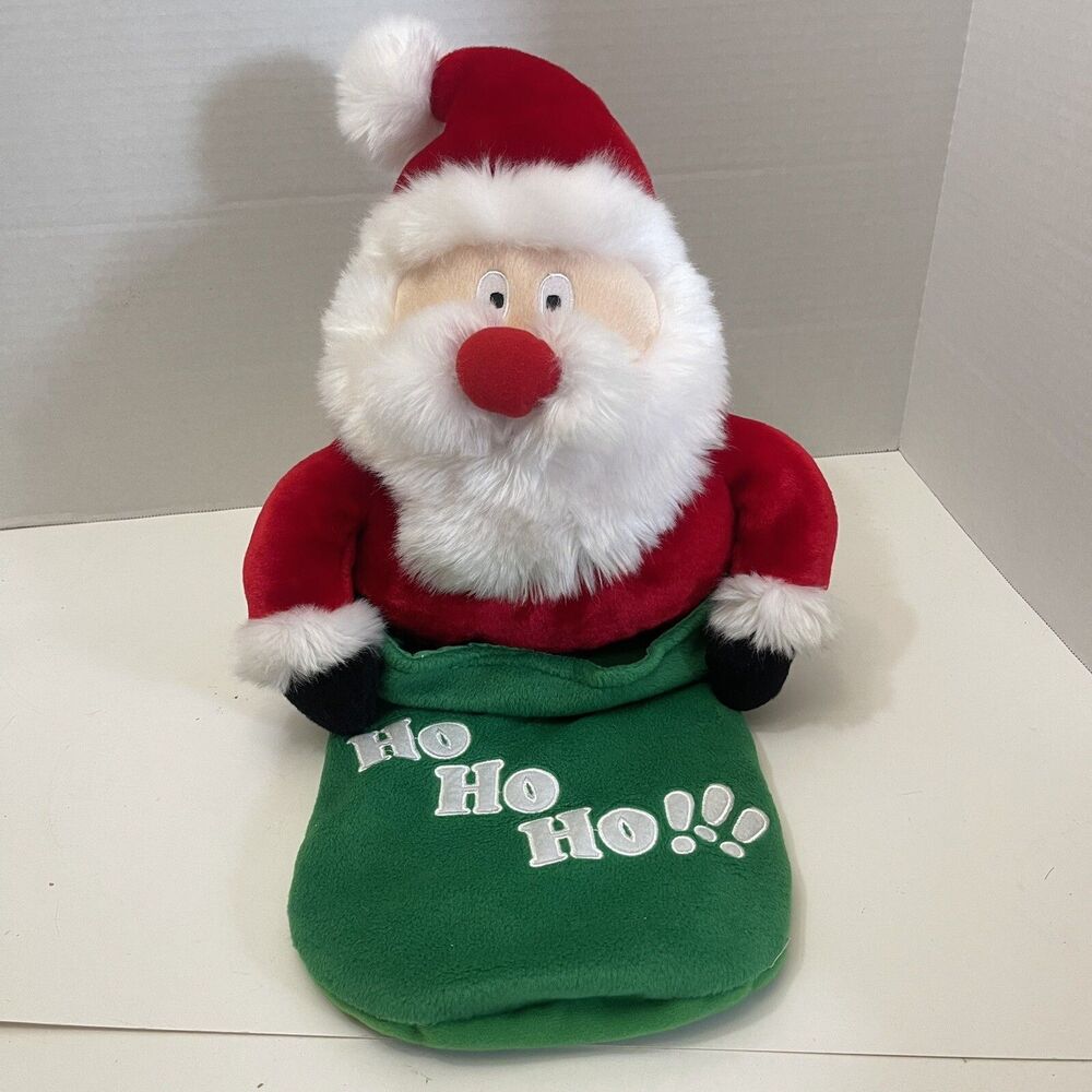 Santa Claus Head 3D Christmas Bag Plush Christmas Ho Ho Ho Grean   20”